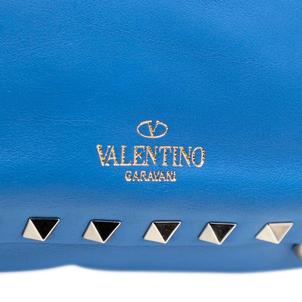 Valentino Mini Leather Rockstud Trapeze Satchel Blue Leather Very good condition - Box View