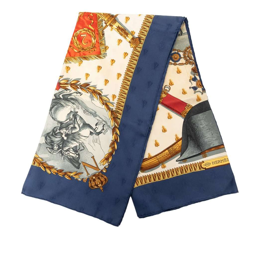 Hermès Napoleon Silk Scarf 90 Blue Very good condition - Front View