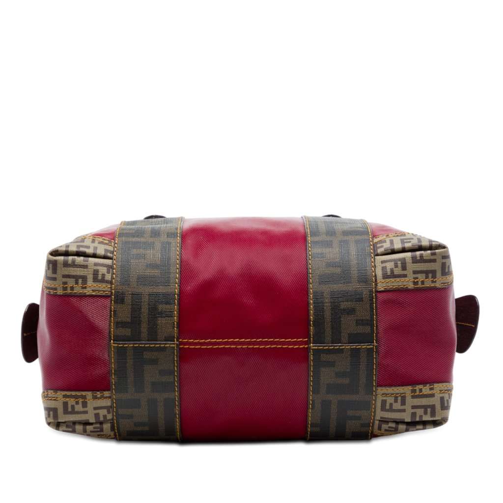 Fendi Zucca Trimmed Coated Canvas Mixed Media Boston Bag Red Very good - Inside View