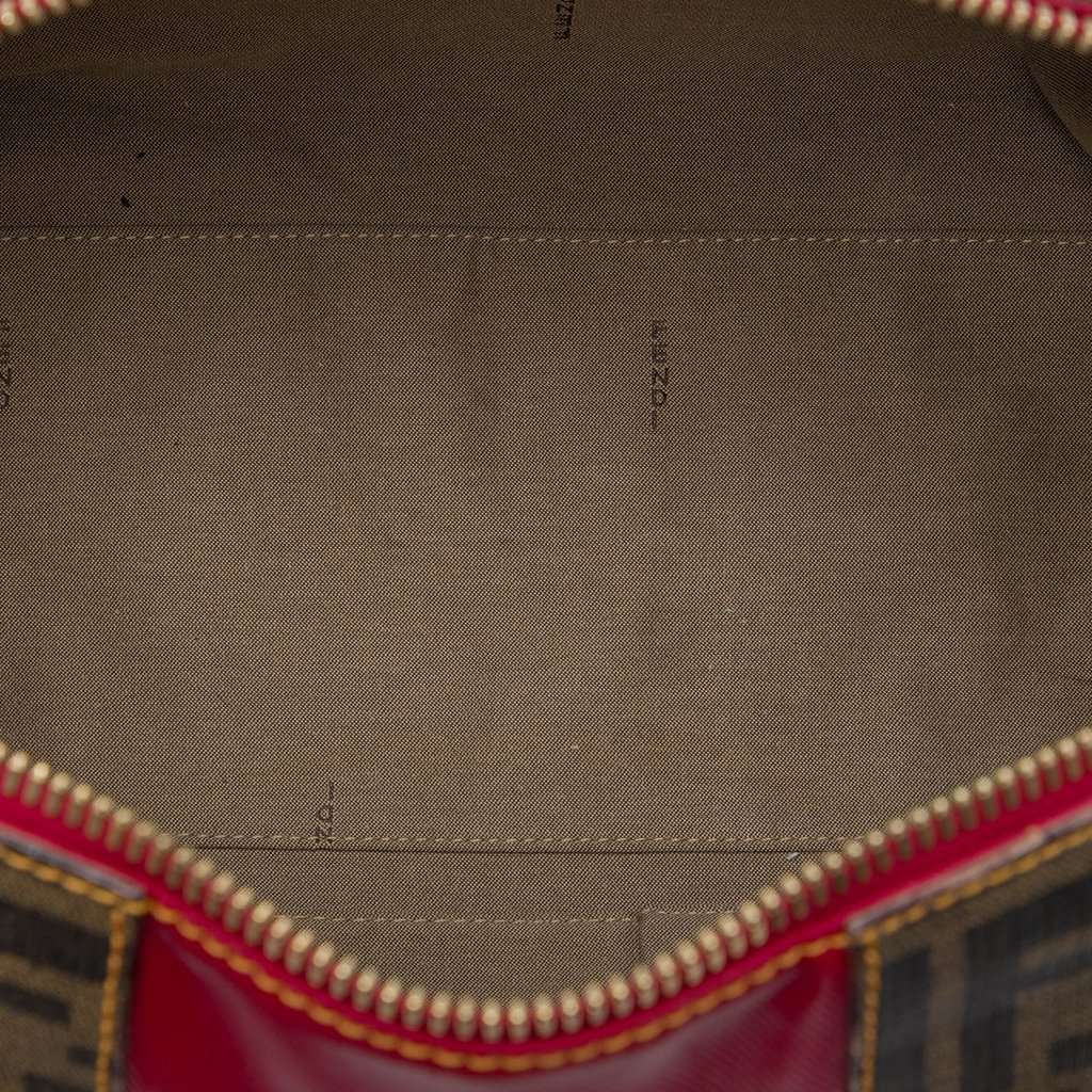 Fendi Zucca Trimmed Coated Canvas Mixed Media Boston Bag Red Very good - Model View