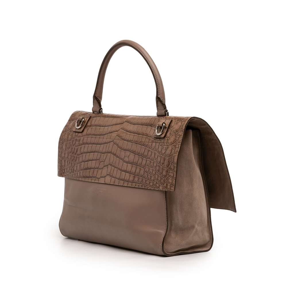 Givenchy Medium Croc Embossed Calfskin Shark Lock Satchel Brown Leather Very good condition - Back View