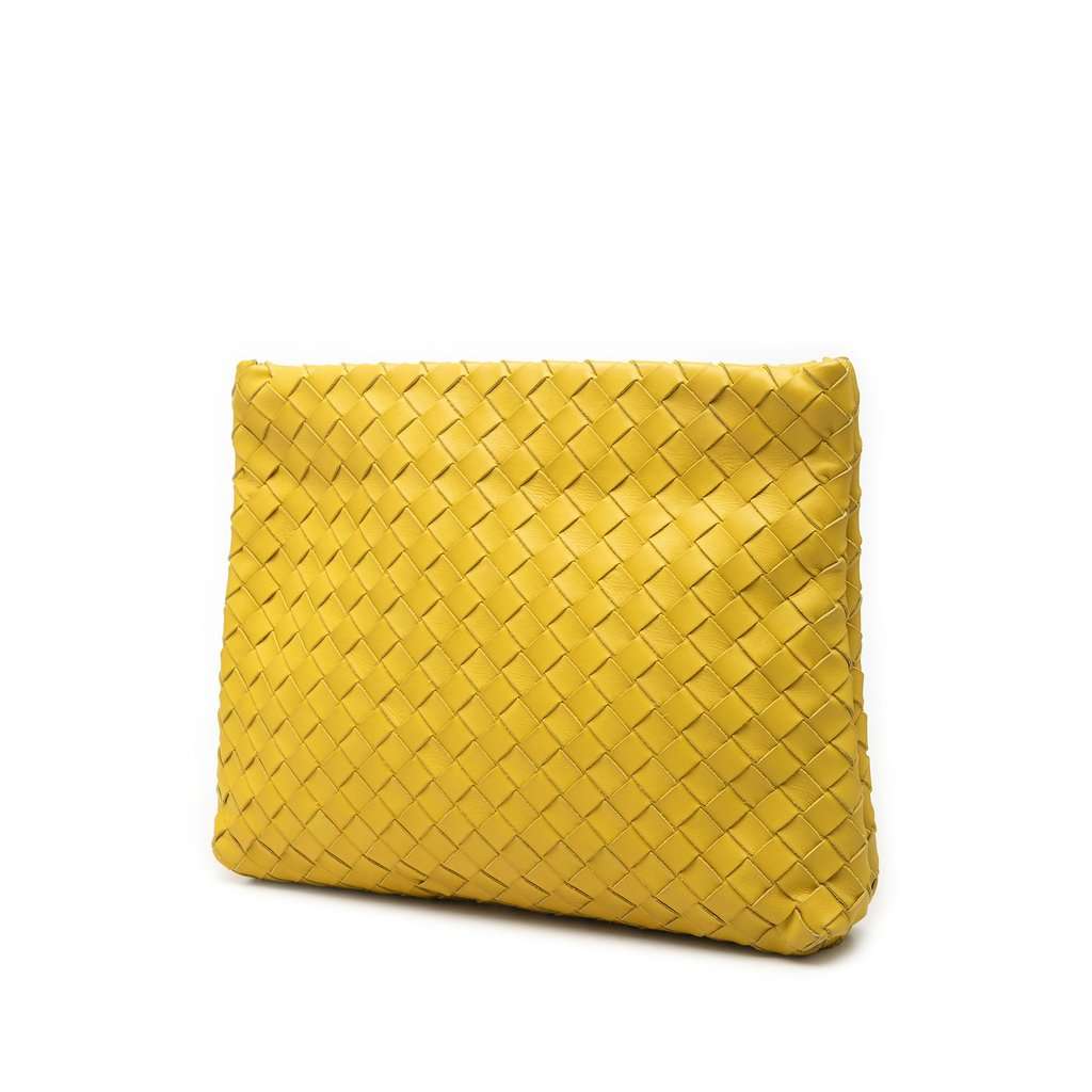 Bottega Veneta Nappa Intrecciato Fold Over Clutch Yellow Leather Very good - Back View