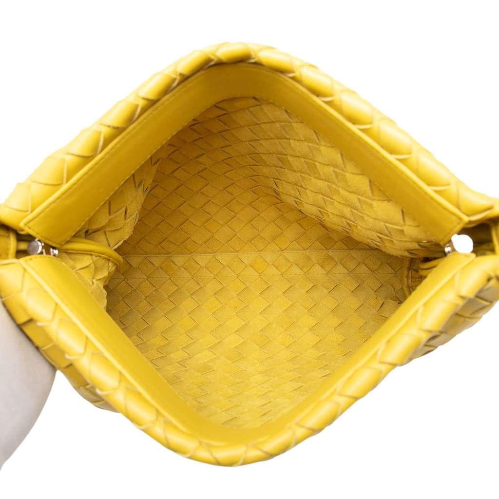 Bottega Veneta Nappa Intrecciato Fold Over Clutch Yellow Leather Very good - Model View