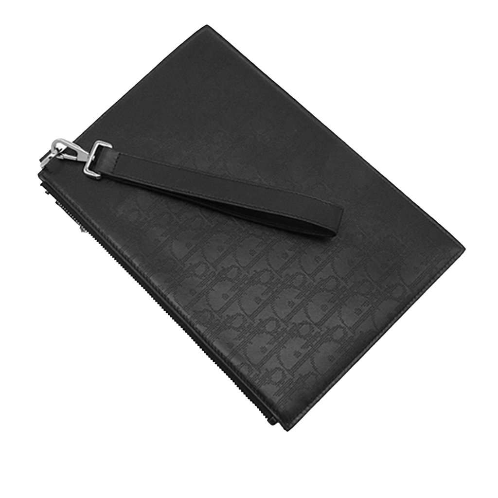 Dior Oblique Perforated Calfskin Galaxy Wristlet Clutch Black Leather Very good - Back View