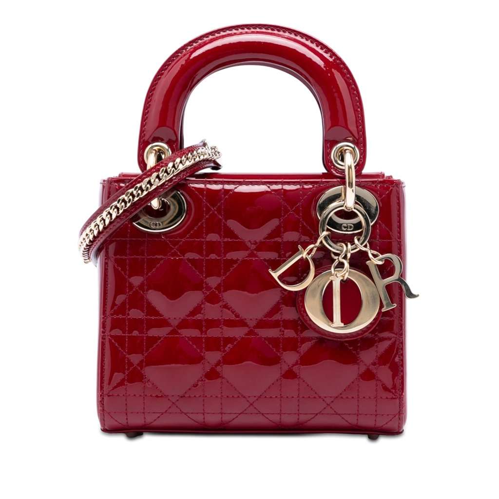 Dior Mini Patent Cannage Lady Dior Red Leather Very good condition - Front View