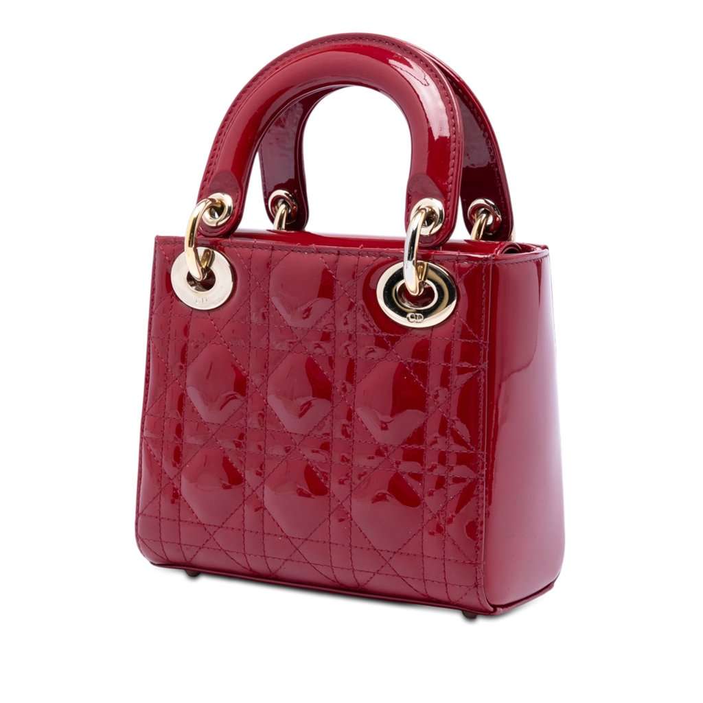 Dior Mini Patent Cannage Lady Dior Red Leather Very good condition - Back View
