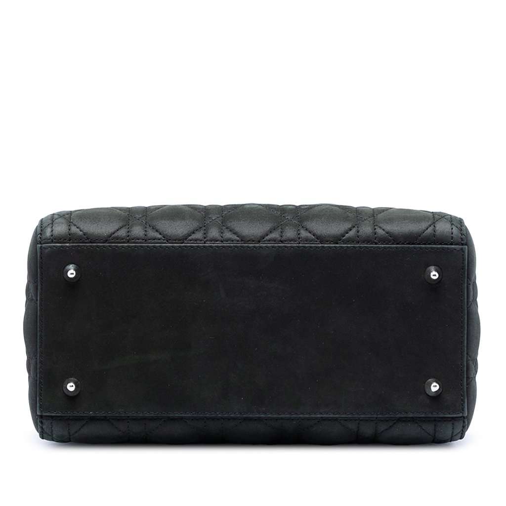 Dior Medium Iridescent Lambskin Cannage Lady Dior Black Leather Very good condition - Inside View