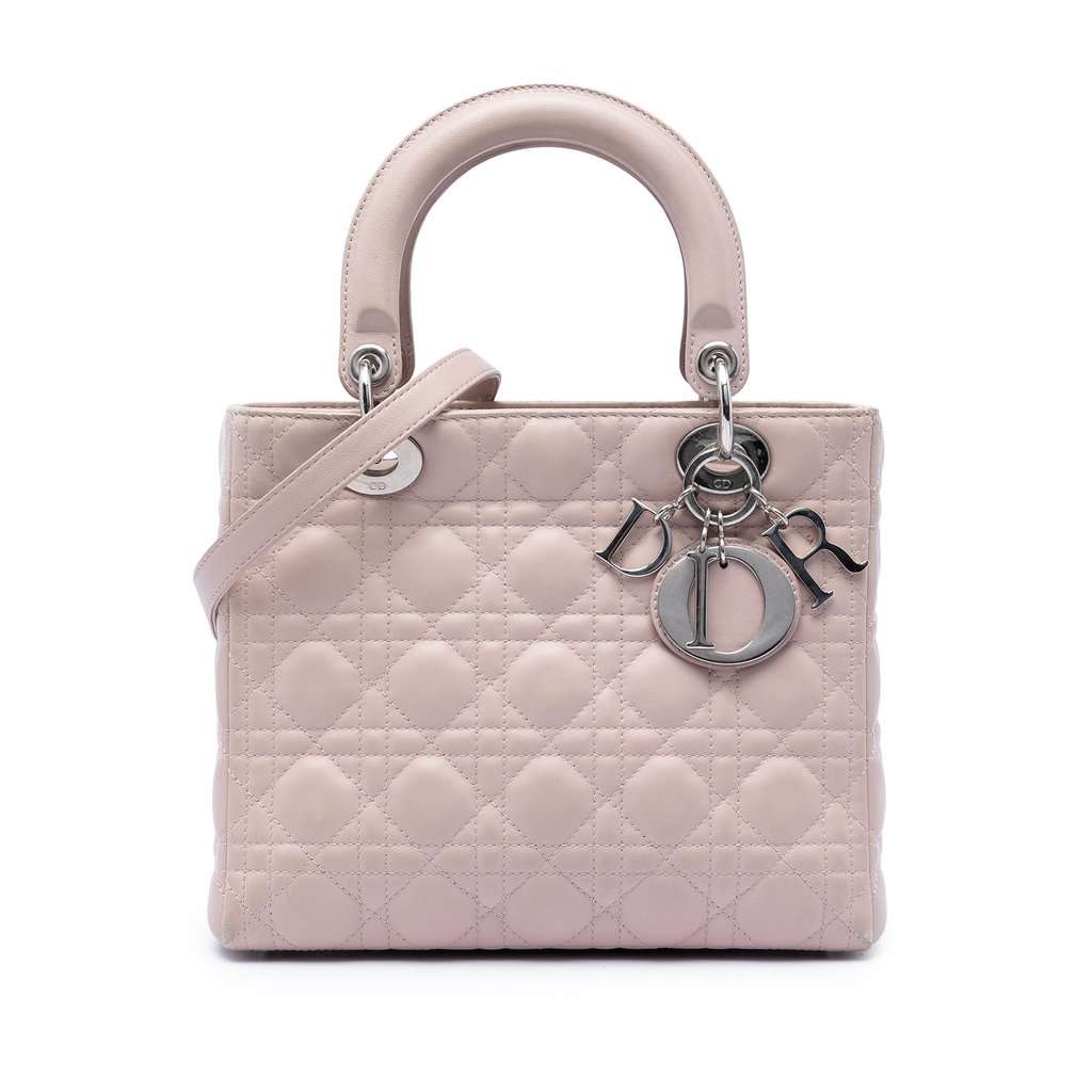 Dior Medium Lambskin Cannage Lady Dior Pink Leather Very good condition - Front View