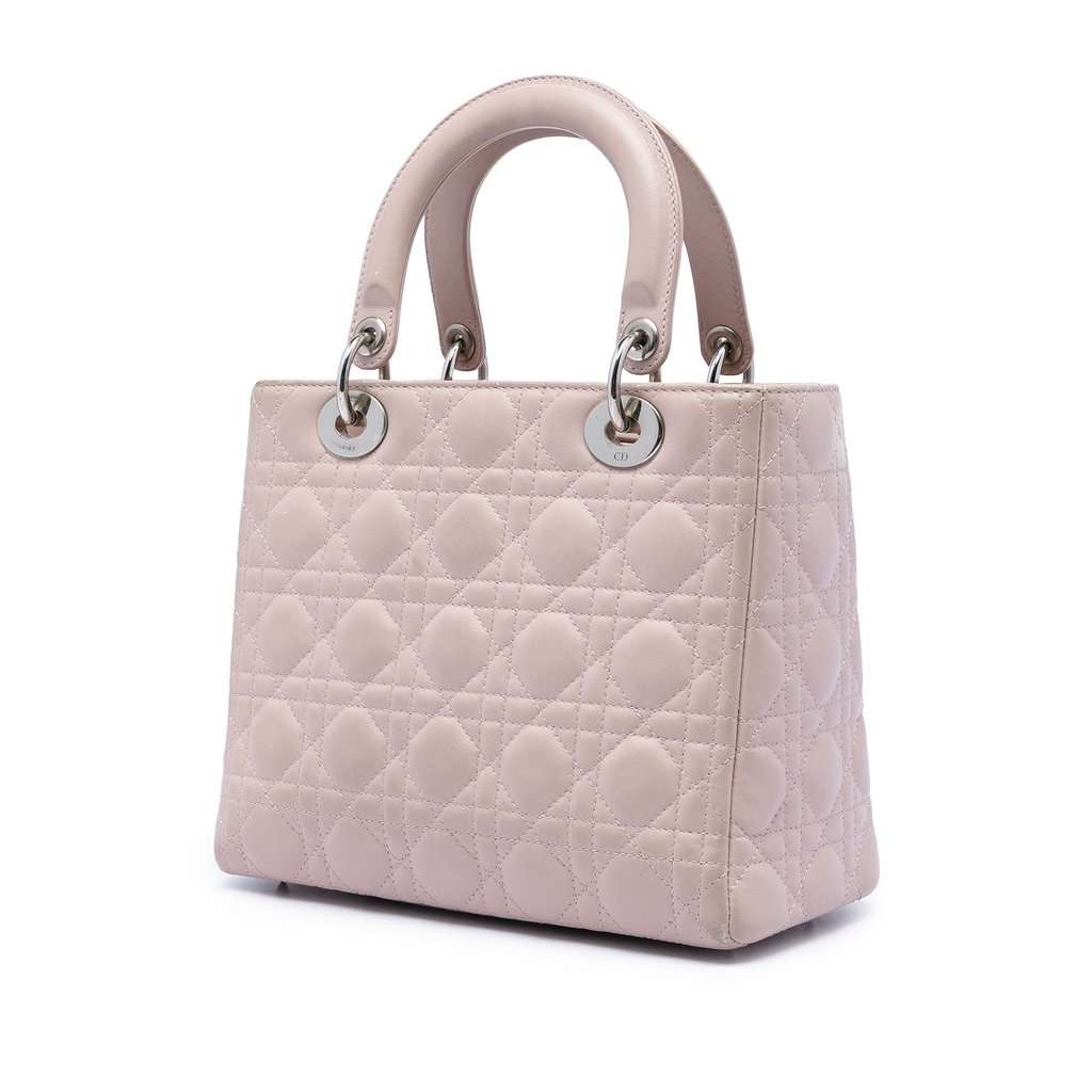Dior Medium Lambskin Cannage Lady Dior Pink Leather Very good condition - Back View