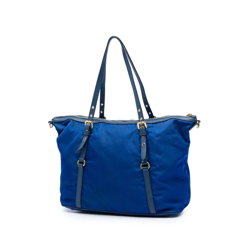Prada Saffiano Trimmed Tessuto Zip Top Convertible Tote Blue Very good - Back View