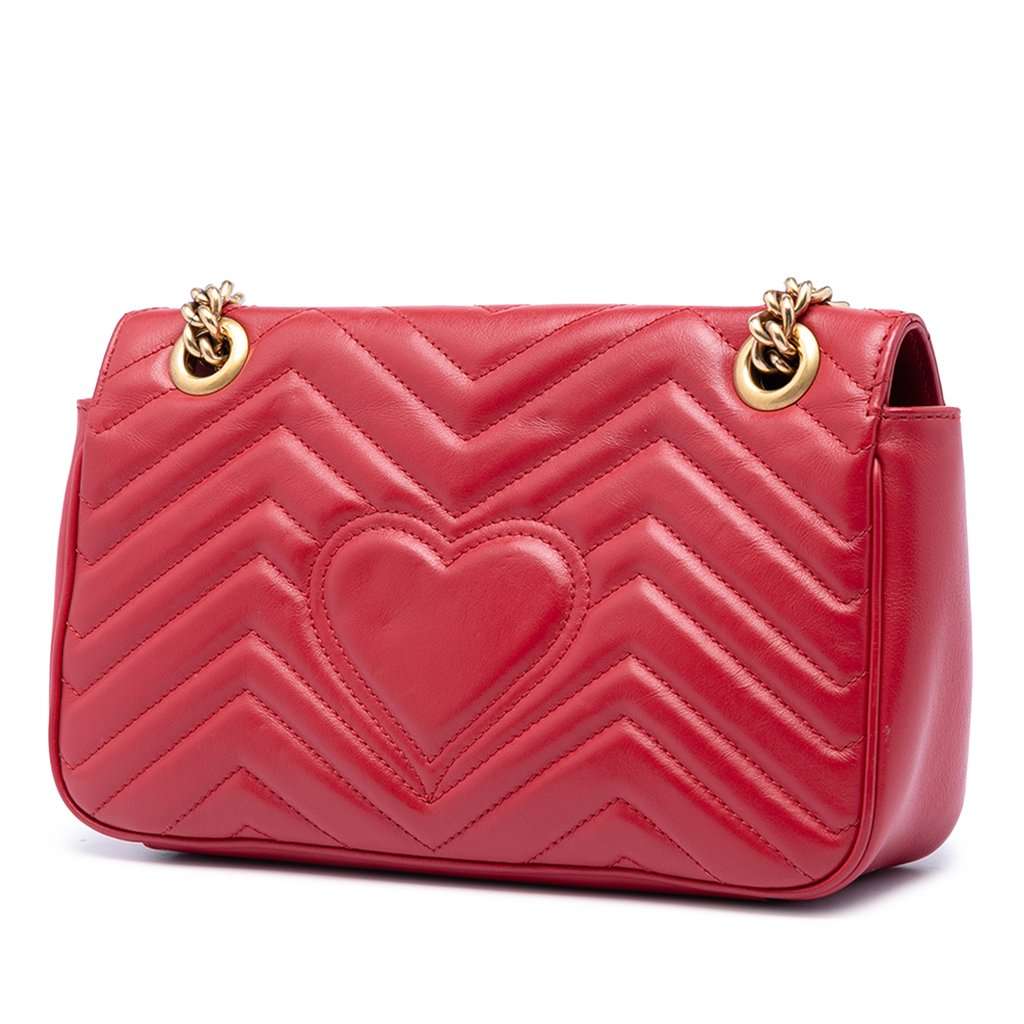 Gucci Medium GG Marmont Matelasse Calfskin Shoulder Bag Red Leather Very good condition - Back View