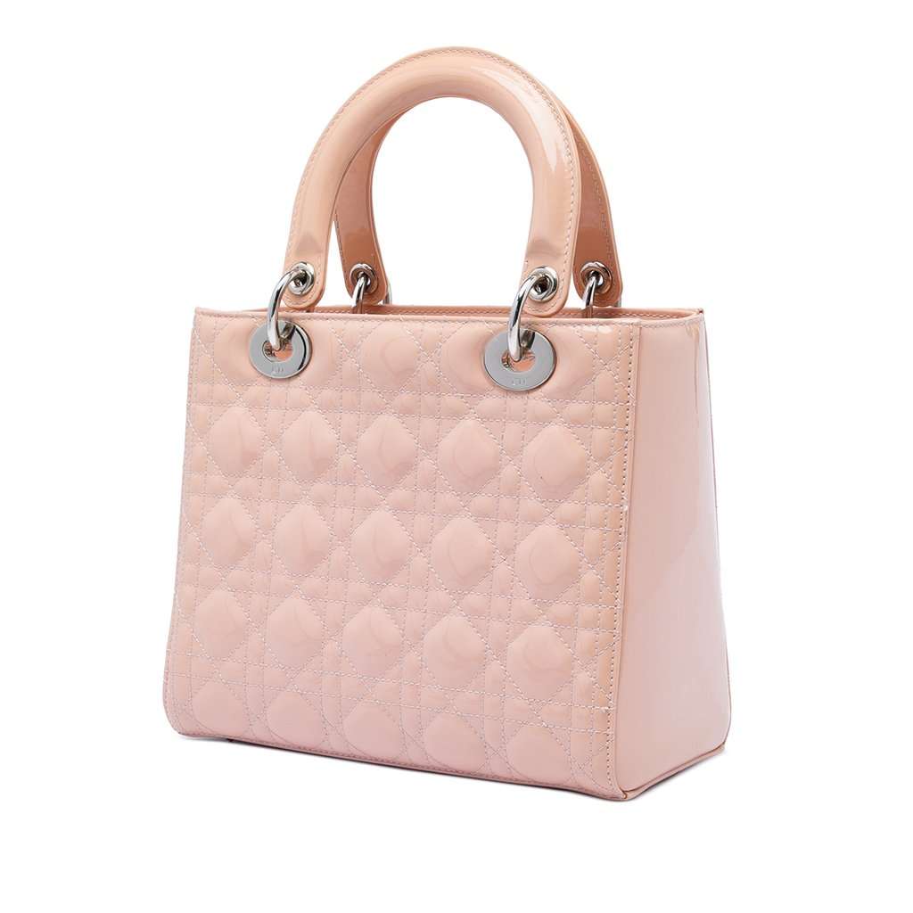 Dior Medium Patent Cannage Lady Dior Pink Leather Very good condition - Back View