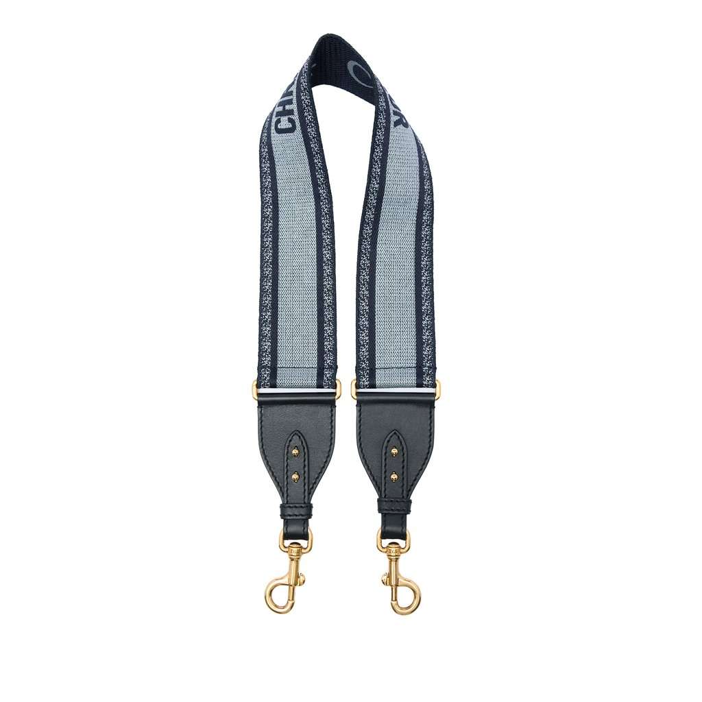 Dior Embroidered Canvas Bag Strap Blue Very good - Front View
