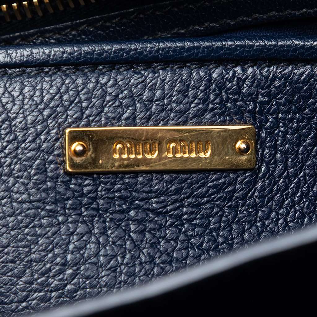 Miu Miu Bicolor Goatskin Madras Satchel Blue Leather Very good condition - Box View