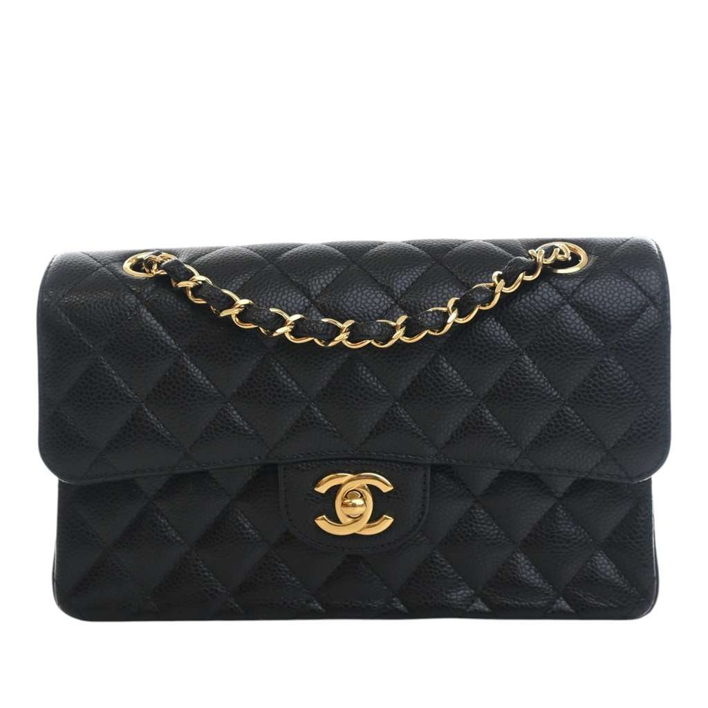Chanel Small Classic Caviar Double Flap Black Leather Very good - Front View