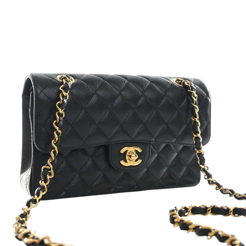 Chanel Small Classic Caviar Double Flap Black Leather Very good - Back View
