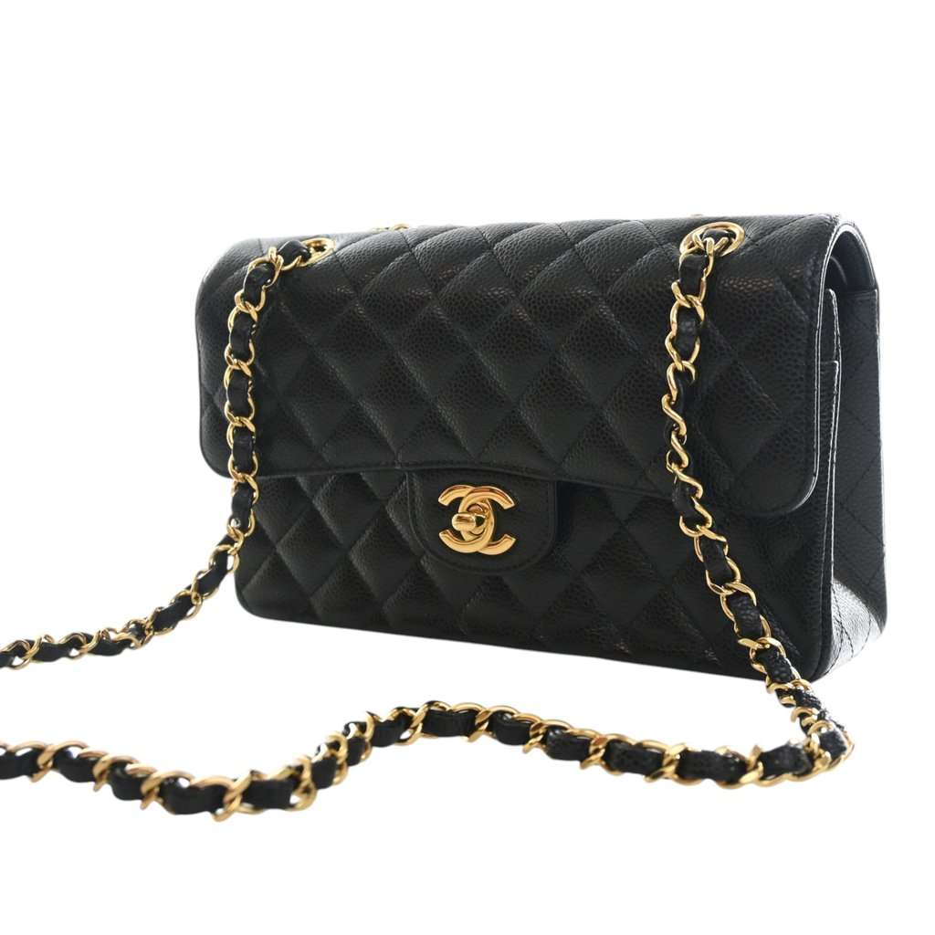 Chanel Small Classic Caviar Double Flap Black Leather Very good - Inside View