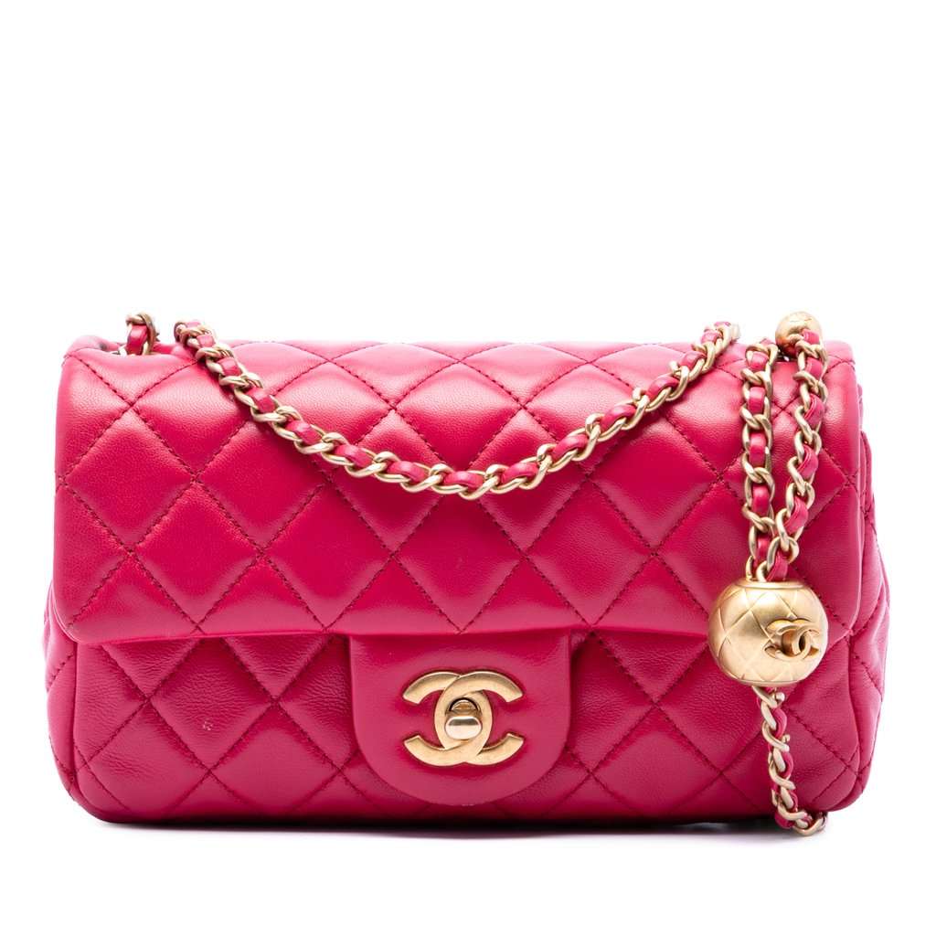 Chanel Mini Rectangular Classic Lambskin Pearl Crush Single Flap Pink Leather Very good condition - Front View