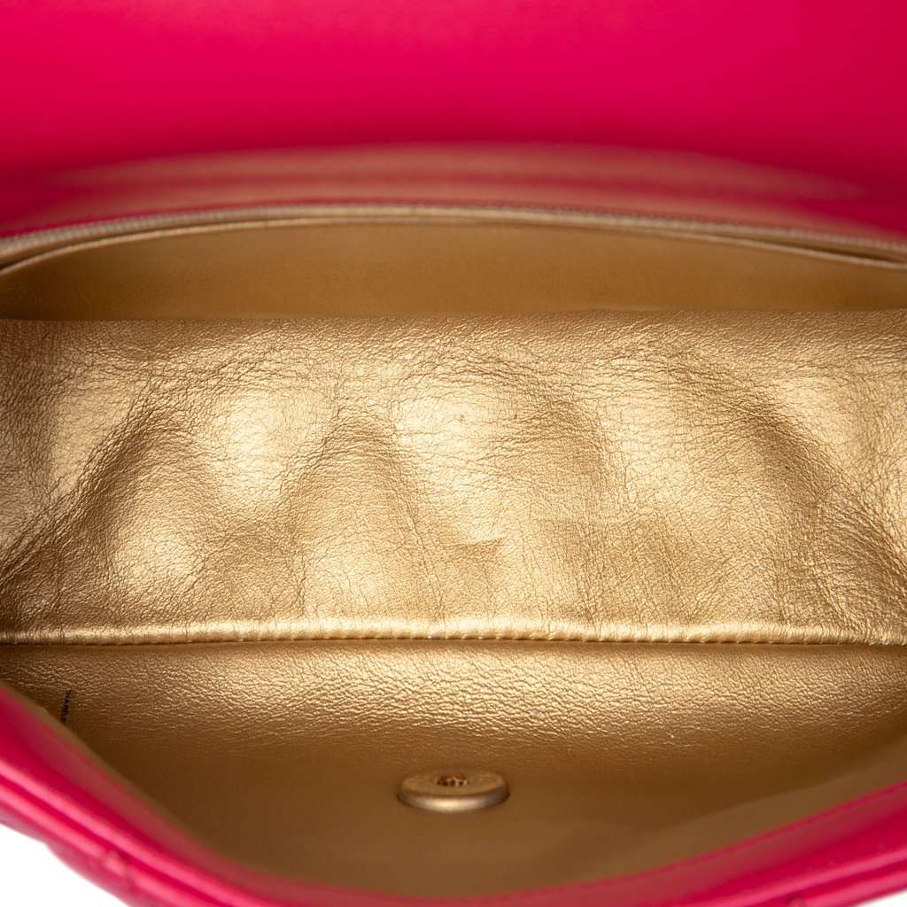 Chanel Mini Rectangular Classic Lambskin Pearl Crush Single Flap Pink Leather Very good condition - Model View