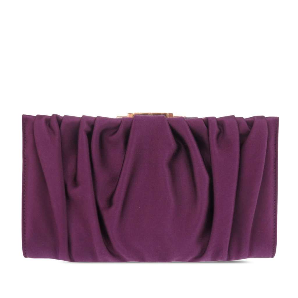 Salvatore Ferragamo Satin Gancini Clutch with Chain Purple Very good condition - Back View