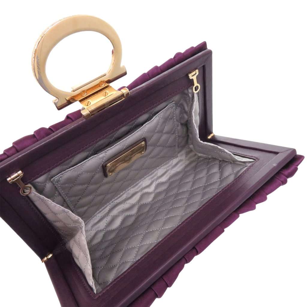 Salvatore Ferragamo Satin Gancini Clutch with Chain Purple Very good condition - Model View