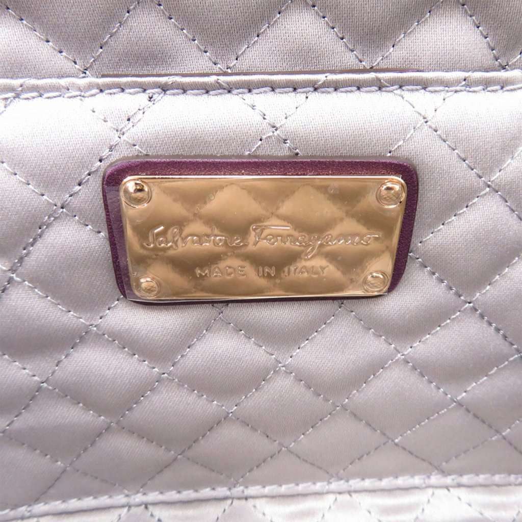 Salvatore Ferragamo Satin Gancini Clutch with Chain Purple Very good condition - Box View
