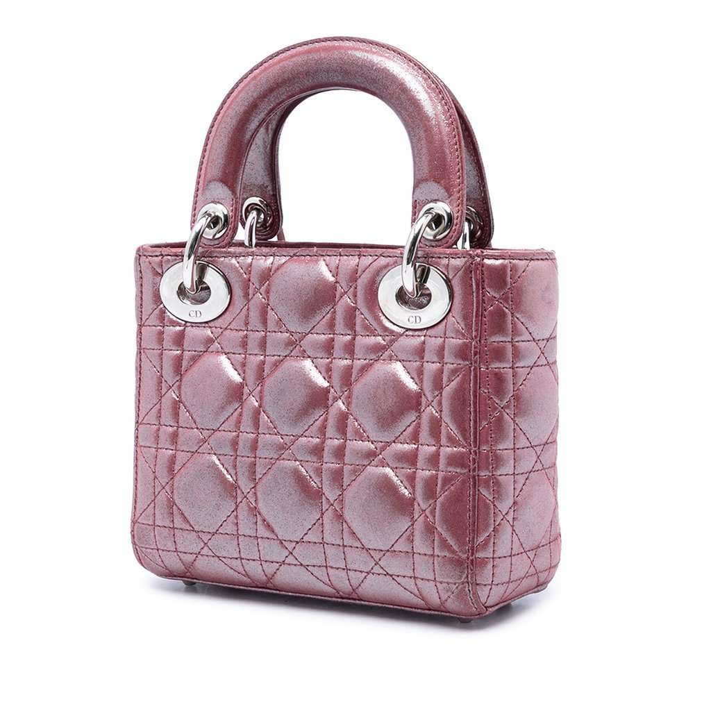 Dior Mini Iridescent Lambskin Cannage Lady Dior Pink Leather Very good condition - Back View