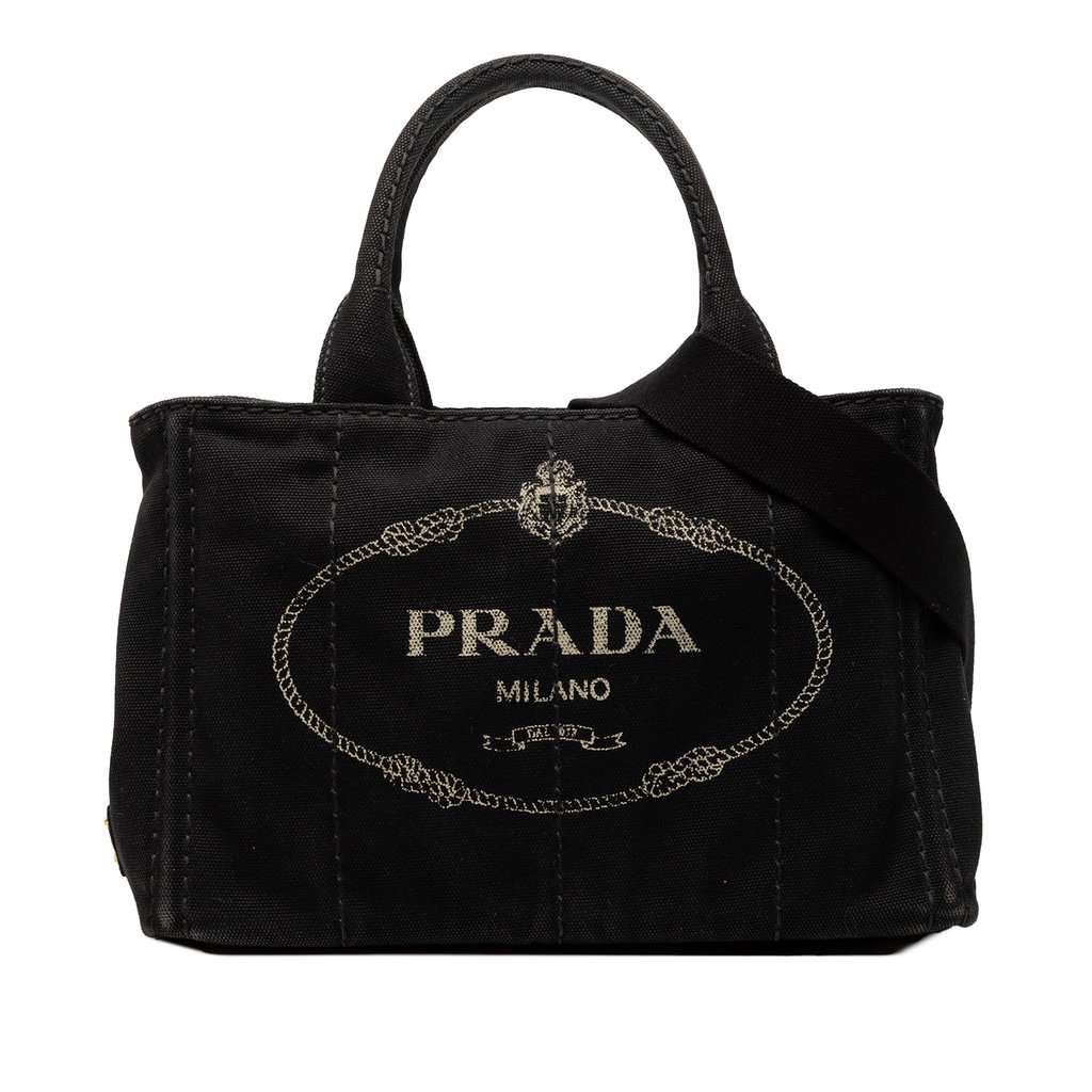 Prada Small Canvas Canapa Logo Satchel Black Very good condition - Front View