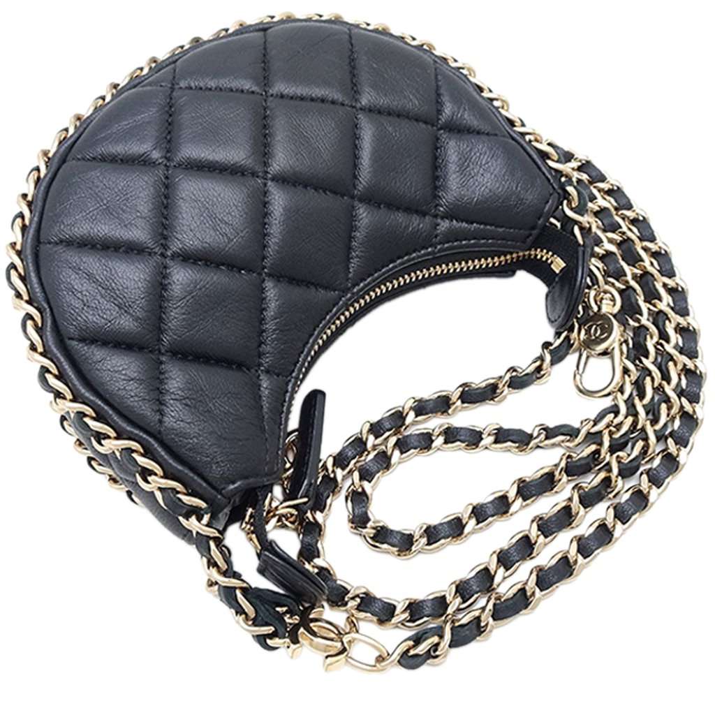 Chanel Mini Quilted Lambskin Chain Around Hook Hobo Black Leather Very good condition - Model View