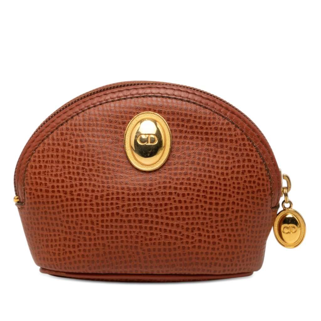 Dior Grained Leather CD Logo Coin Pouch Brown Leather Very good condition - Front View