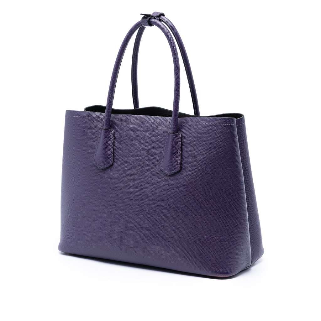 Prada Medium Saffiano Cuir Double Satchel Purple Leather Very good - Back View