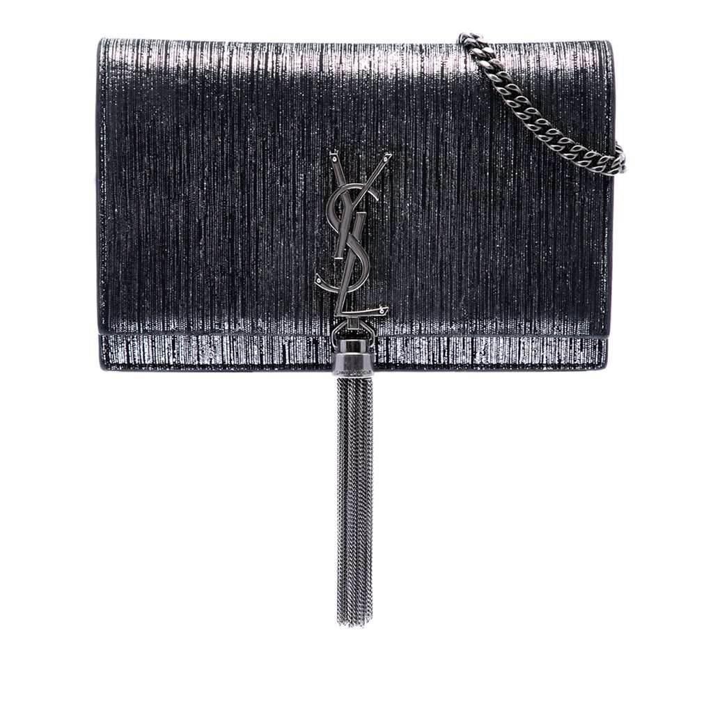 Saint Laurent Metallic Suede Monogram Kate Tassel Wallet on Chain Silver Leather Very good condition - Front View