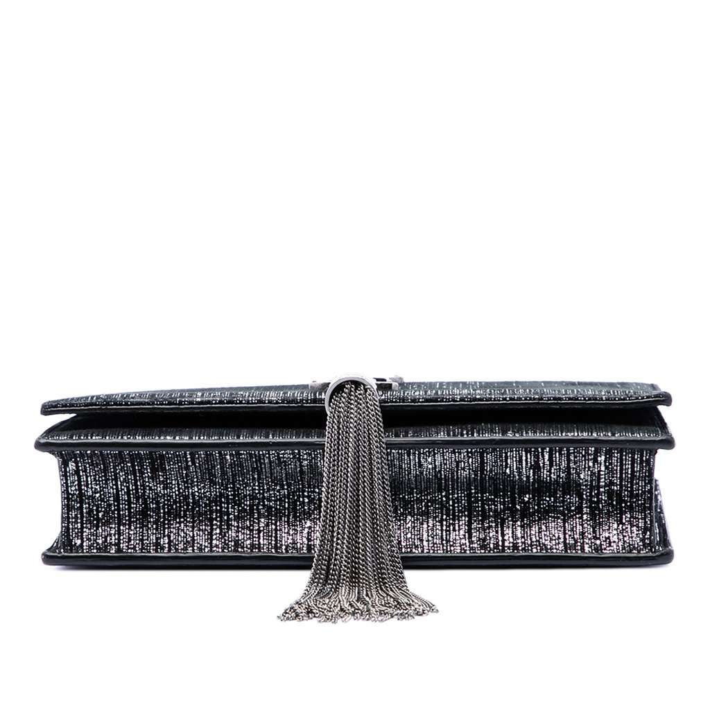 Saint Laurent Metallic Suede Monogram Kate Tassel Wallet on Chain Silver Leather Very good condition - Inside View