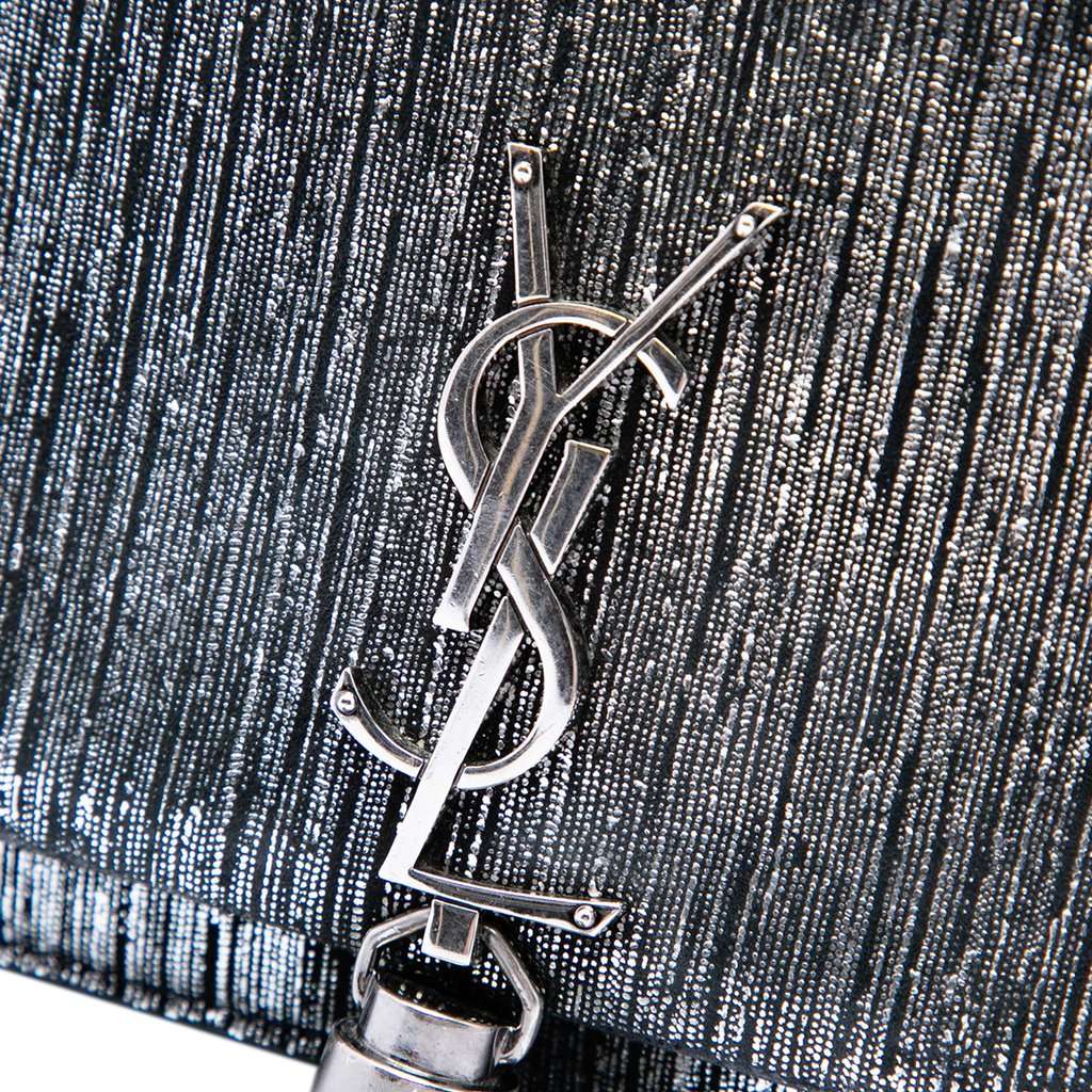 Saint Laurent Metallic Suede Monogram Kate Tassel Wallet on Chain Silver Leather Very good condition - Box View