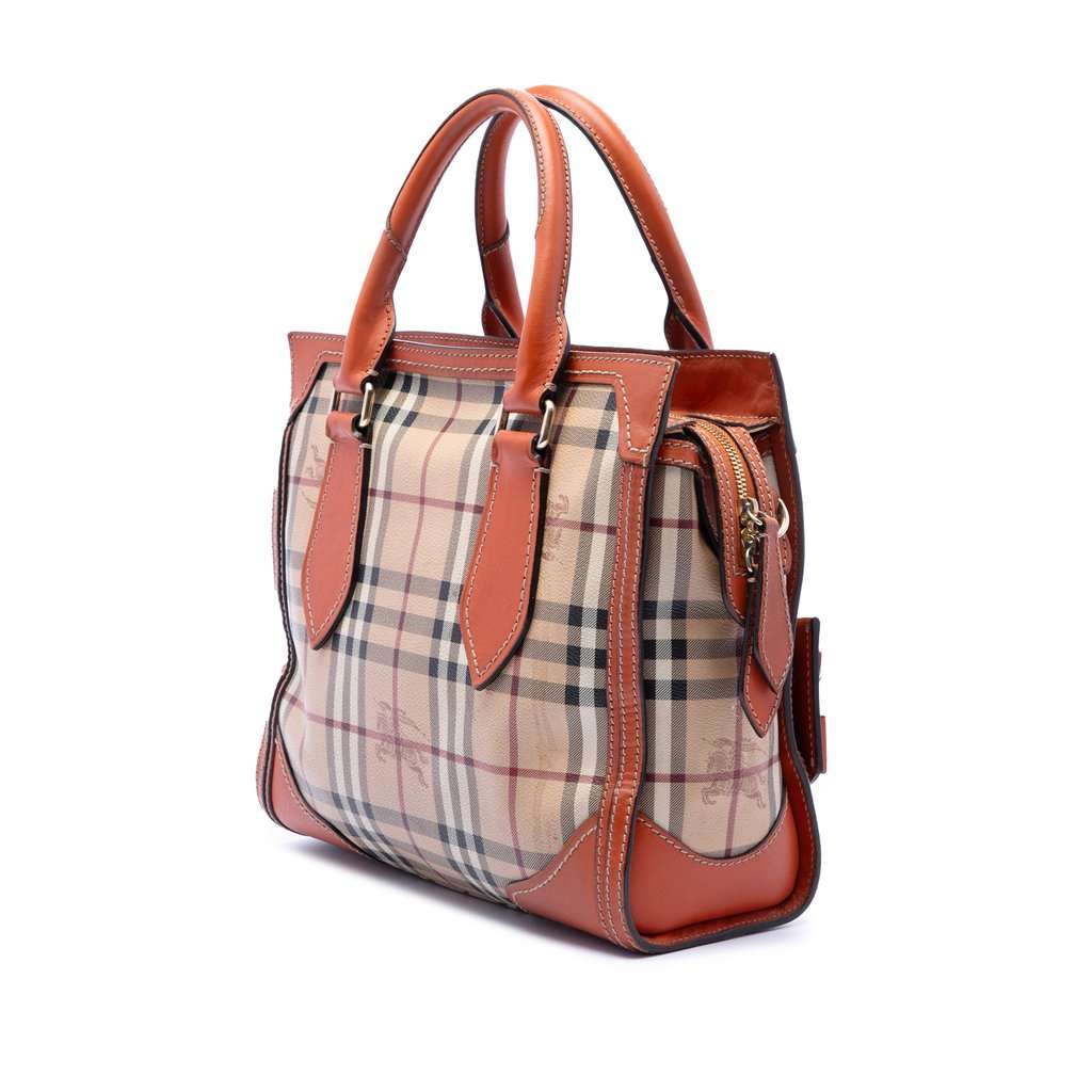 Burberry Small Haymarket Check Coated Canvas Honeywood Tote Beige Very good - Back View