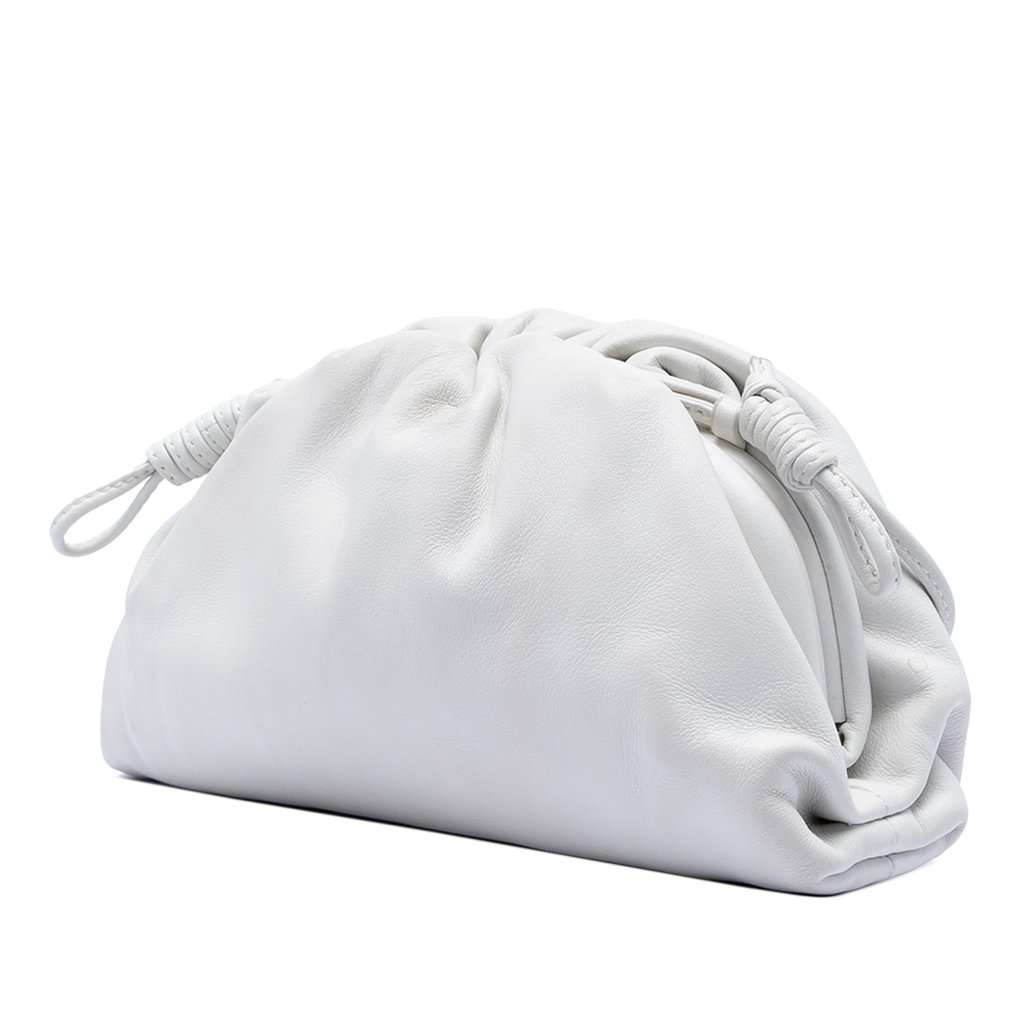 Bottega Veneta Lambskin The Mini Pouch Crossbody White Leather Very good - Back View