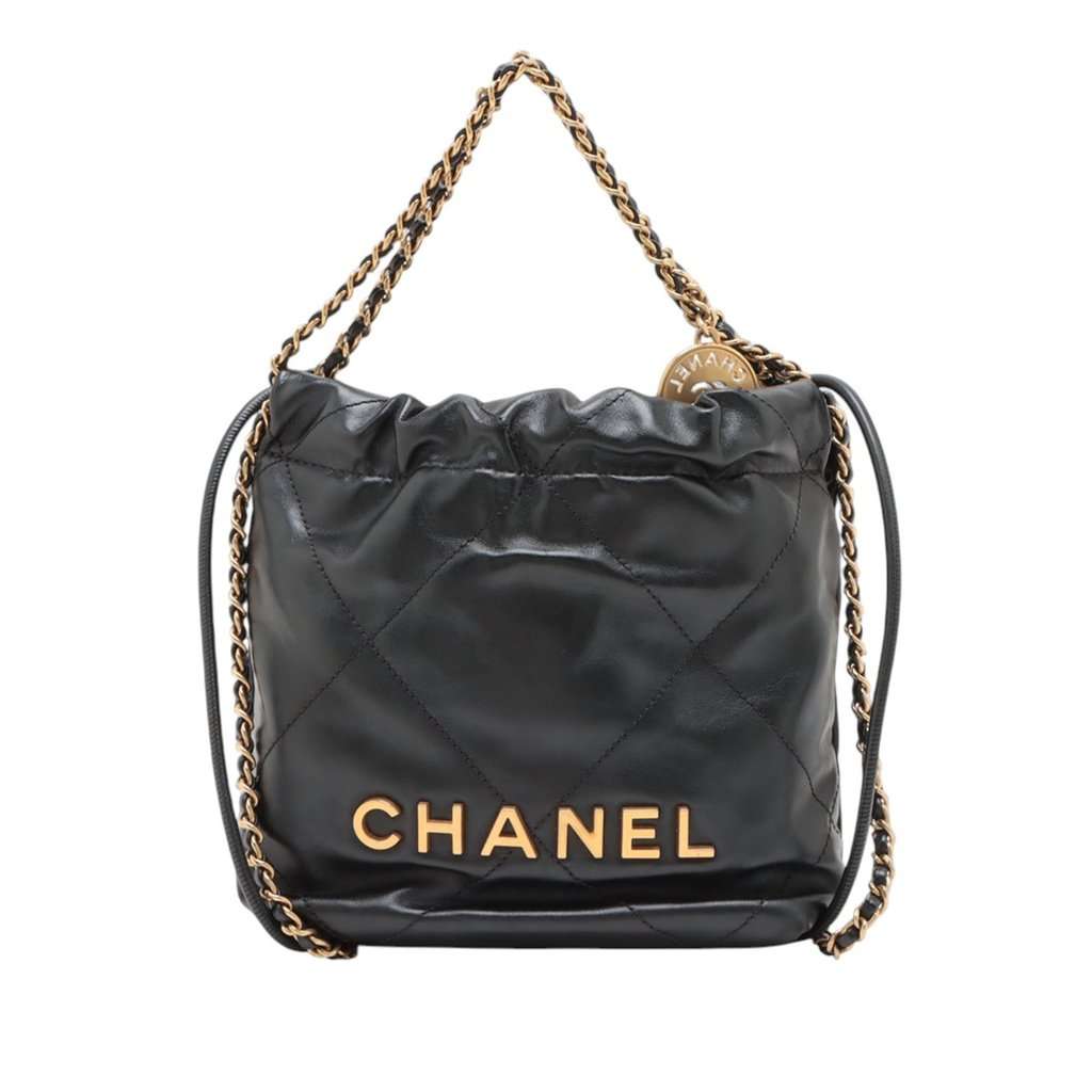 Chanel Mini Shiny Calfskin 22 Handbag Black Leather Very good condition - Front View