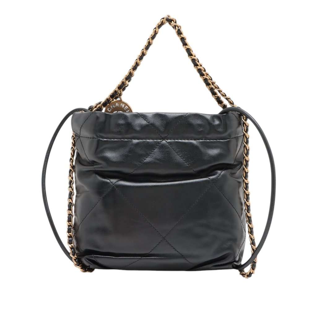 Chanel Mini Shiny Calfskin 22 Handbag Black Leather Very good condition - Back View