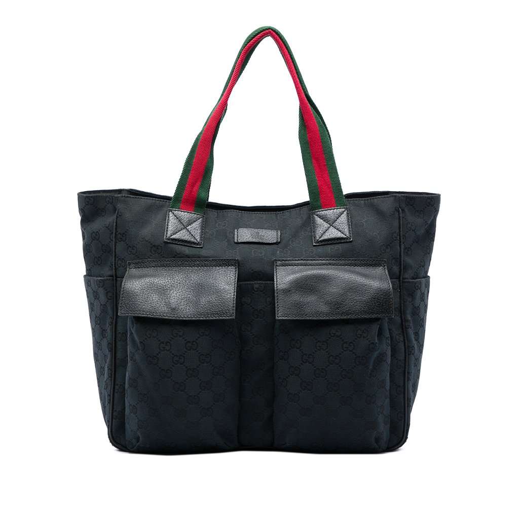 Gucci GG Canvas Web Double Pockets Tote Black Very good condition - Front View