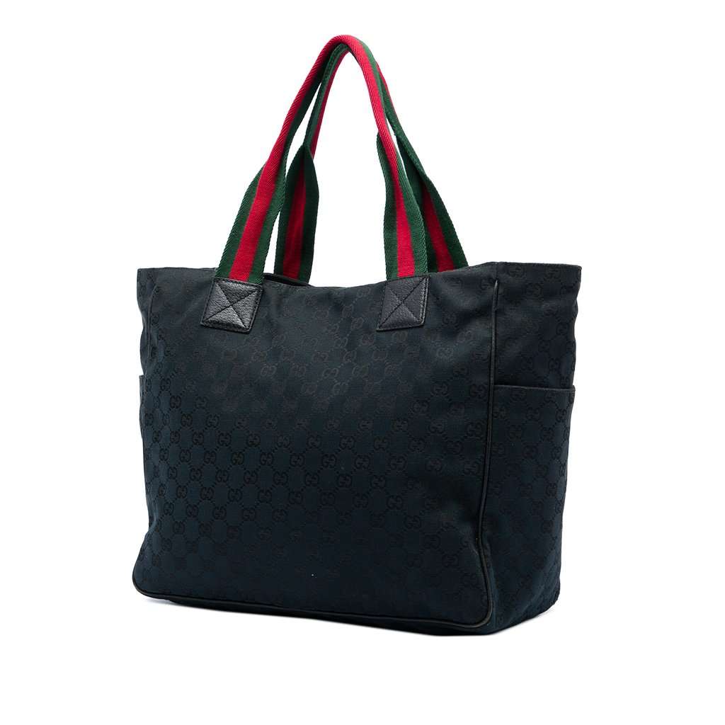 Gucci GG Canvas Web Double Pockets Tote Black Very good condition - Back View