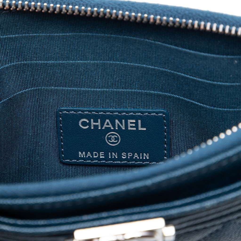 Chanel Quilted Caviar Boy Pouch Blue Leather Very good condition - Box View