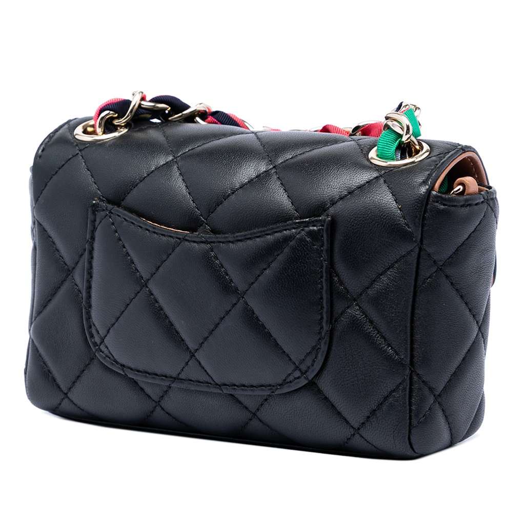 Chanel Mini Quilted Lambskin Cocovado Ribbon Chain Flap Black Leather Very good condition - Back View