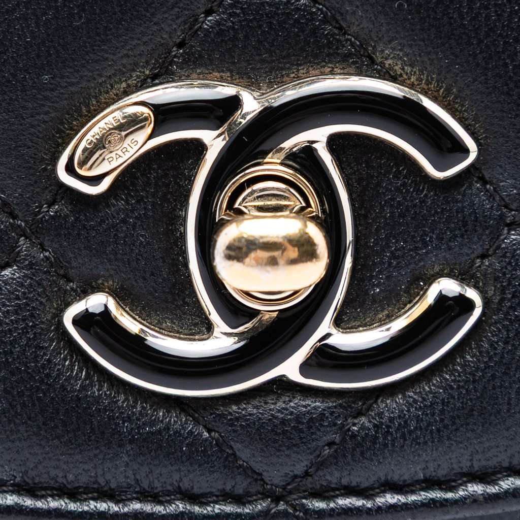 Chanel Mini Quilted Lambskin Cocovado Ribbon Chain Flap Black Leather Very good condition - Box View