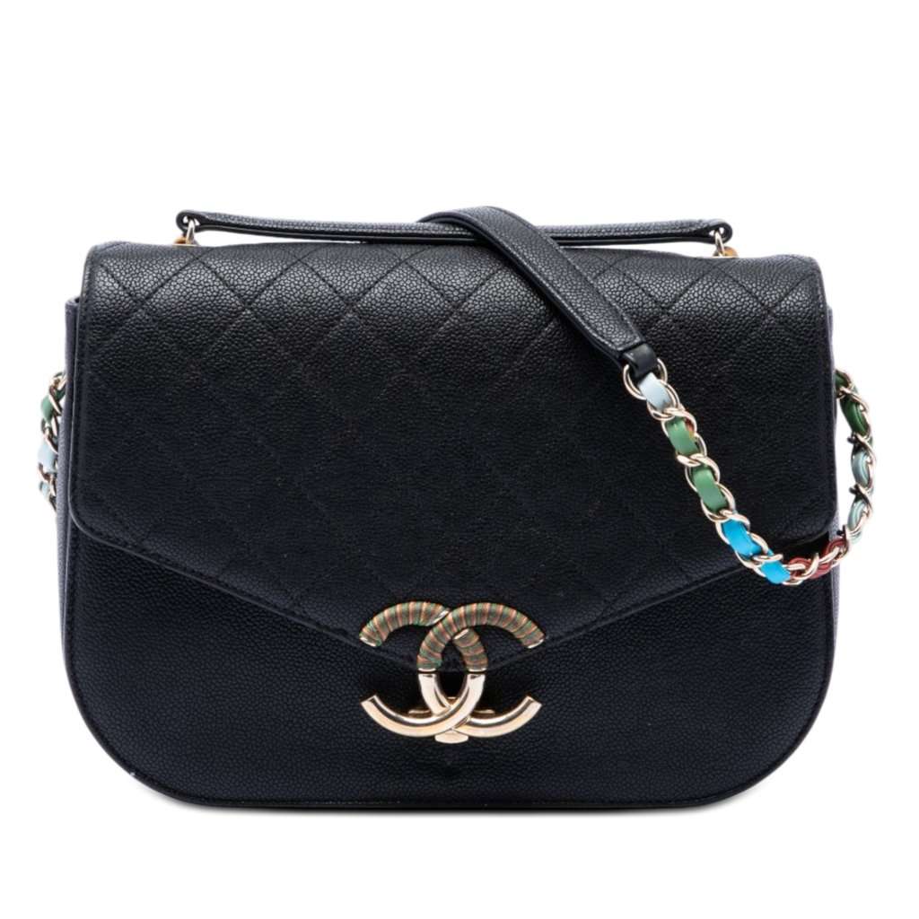 Chanel Paris Cuba Medium Quilted Caviar Thread Around Flap Black Leather Very good condition - Front View