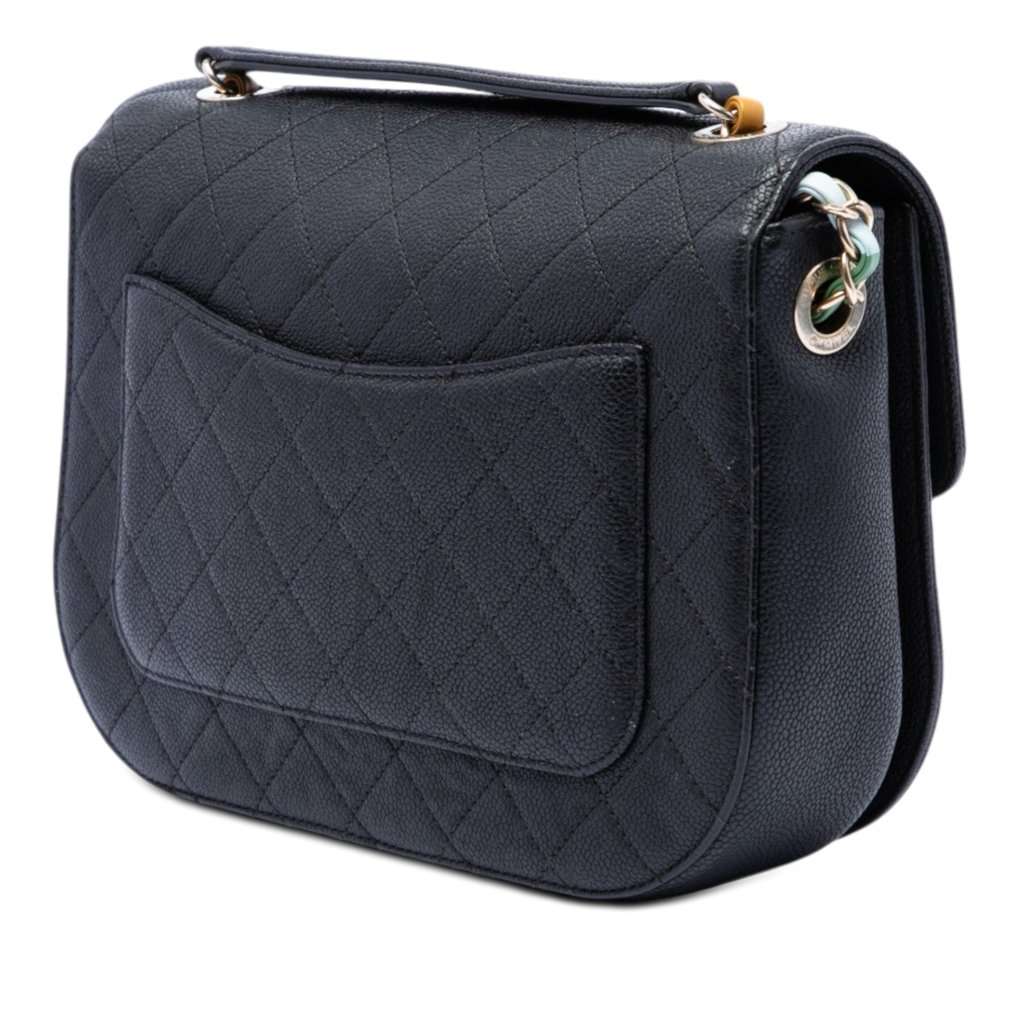 Chanel Paris Cuba Medium Quilted Caviar Thread Around Flap Black Leather Very good condition - Back View