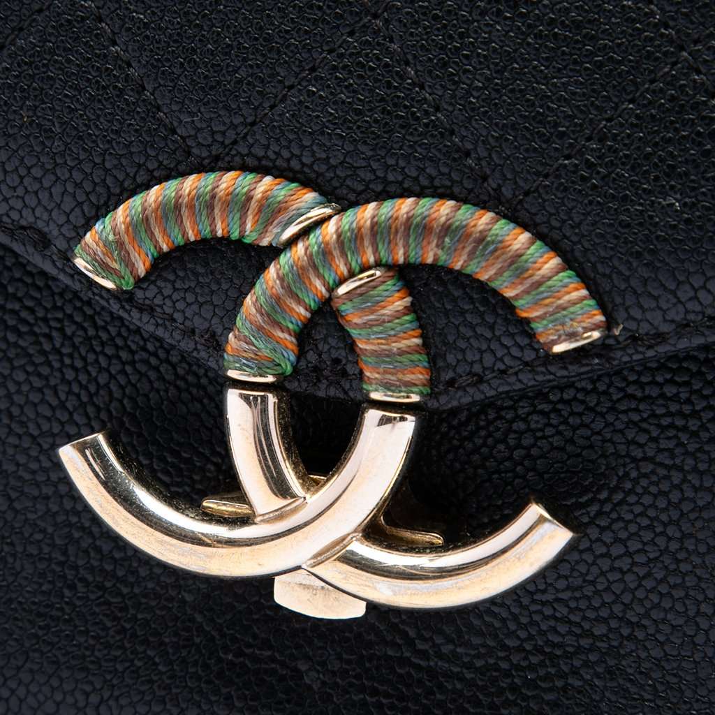 Chanel Paris Cuba Medium Quilted Caviar Thread Around Flap Black Leather Very good condition - Box View