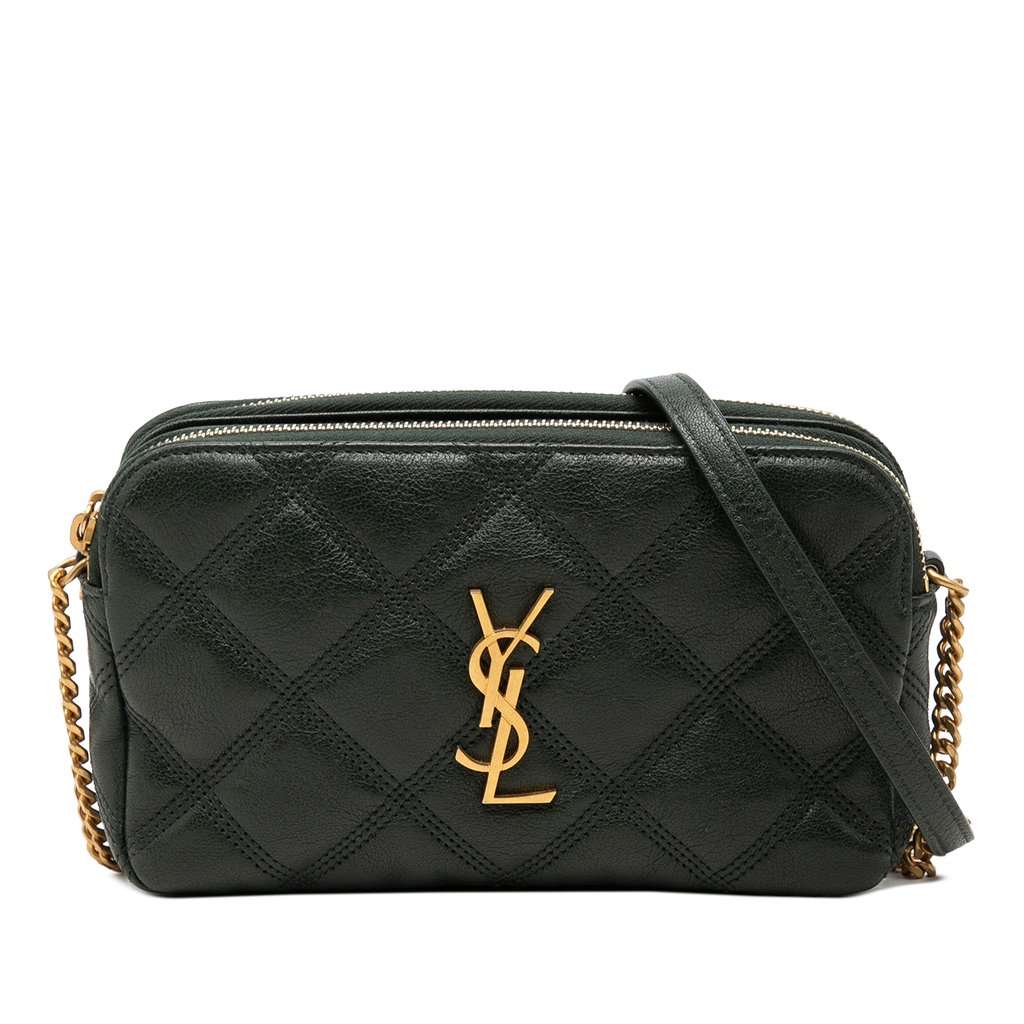 Saint Laurent Mini Quilted Lambskin Becky Double Zip Crossbody Black Leather Very good condition - Front View