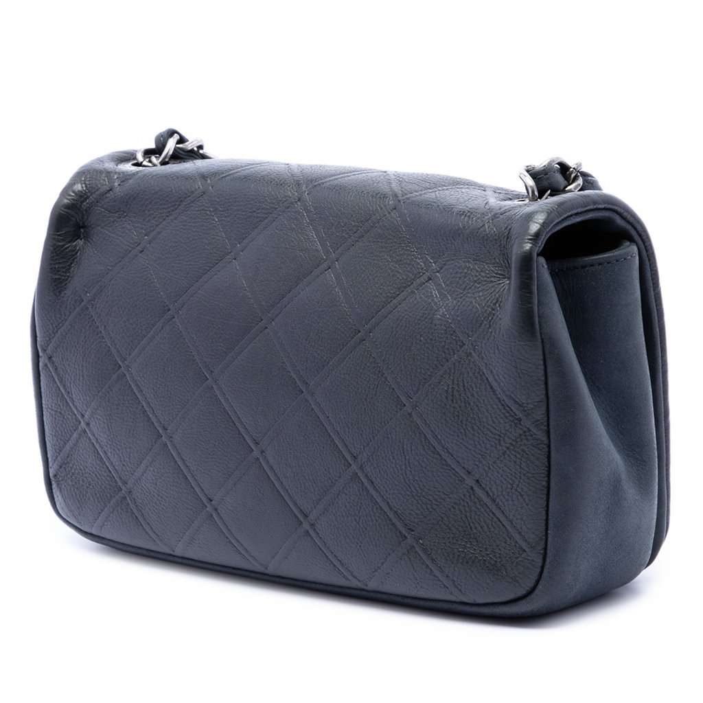 Chanel Small Diamond Embossed Calfskin New Chic Flap Navy Leather Very good - Back View