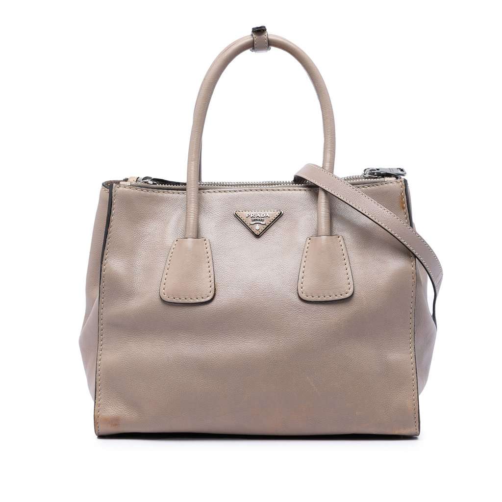 Prada Glace Calf Twin Pocket Double Handle Satchel Beige Leather Very good condition - Front View
