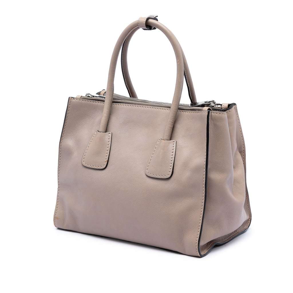 Prada Glace Calf Twin Pocket Double Handle Satchel Beige Leather Very good condition - Back View